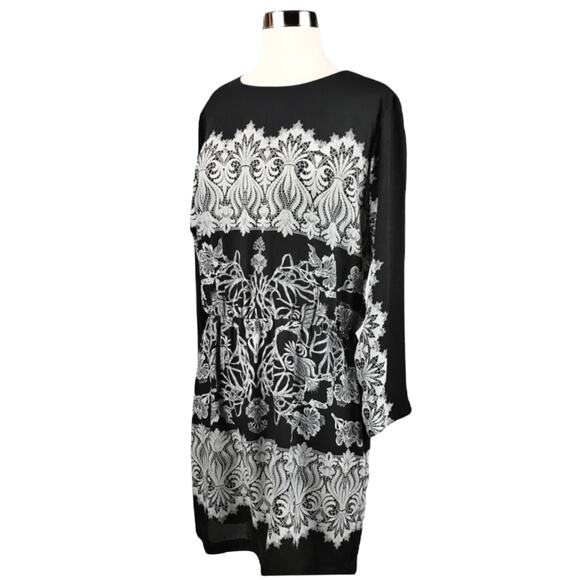 BCBGMAXAZRIA Shift Dress Black Paisley Lace Print Round Neck Tunic Medium EUC - Picture 9 of 9